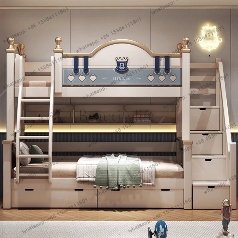 

Modern all solid wood bunk loft bed Double bedroom beds 2 people full size bed frame bedroom furniture