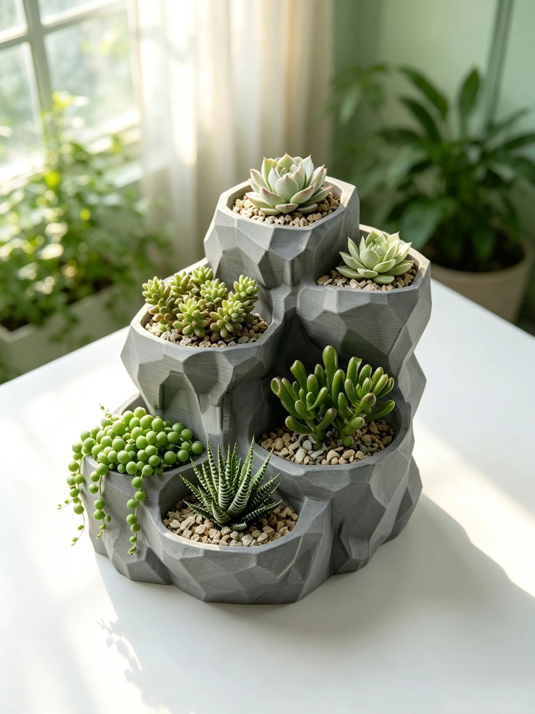 Rockery Rock Style Sukkulententopf aus Kunstharz, Tischblumentopf mit mehreren Pflanzmöglichkeiten, dekorativer Topf für Kakteen und kleine Pflanzen. – Detail 11