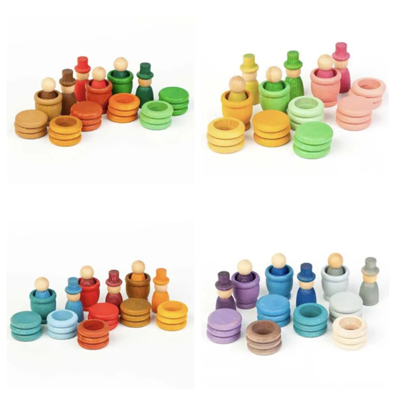 Children\'s Montessori Wooden Natural Loose Parts  Rainbow Building Blocks Set Toys For Kids Wood