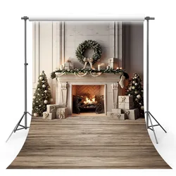 Mehofond Christmas Fireplace Wreath Decor Photogrpahy Backdrops Kids Child Family Festival Xmas Tree Gift Floor Photo Background