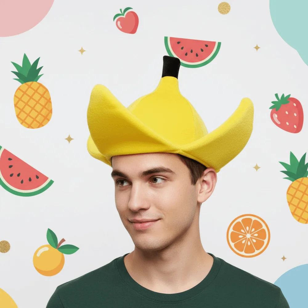 Soft Fabric Banana Hat Three-Dimensional Peel Vibrant Yellow Design Funny Fruit Headgear Comfortable Elastic Fit