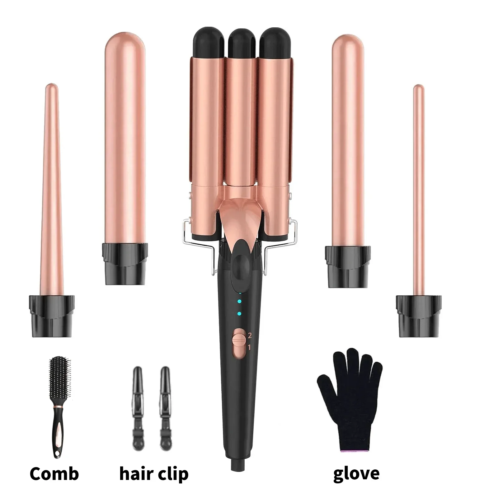 5 in 1 Curling Iron 3 Barrel Hair Crimper Hair Waver Curling Iron with Fast Heating Up Crimper Wand Curler for All Hair Types