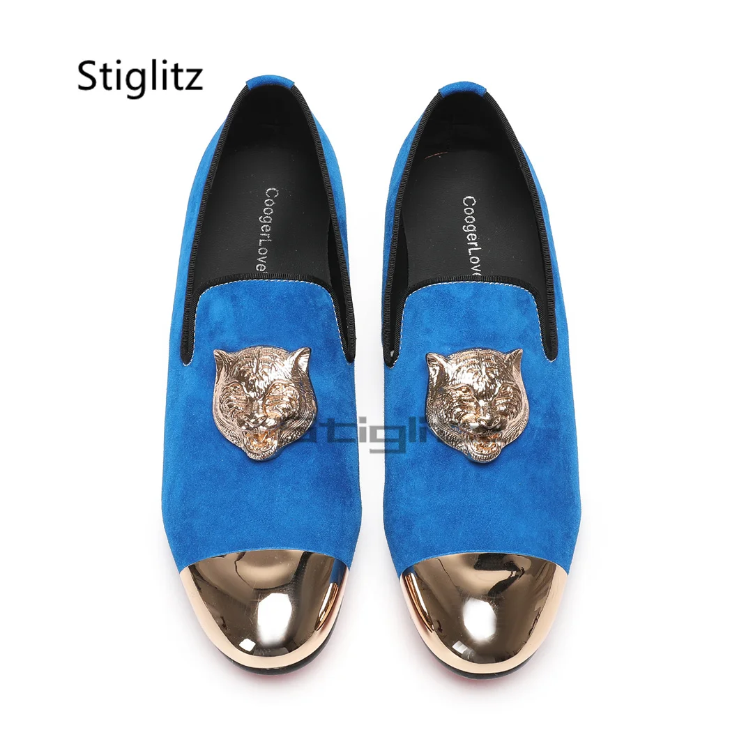 Metal Decor Slip On Flats Shoes for Men Loafers Suede Sheepskin Casual Business Leather Shoes Male Nightclub Party Dress Shoes