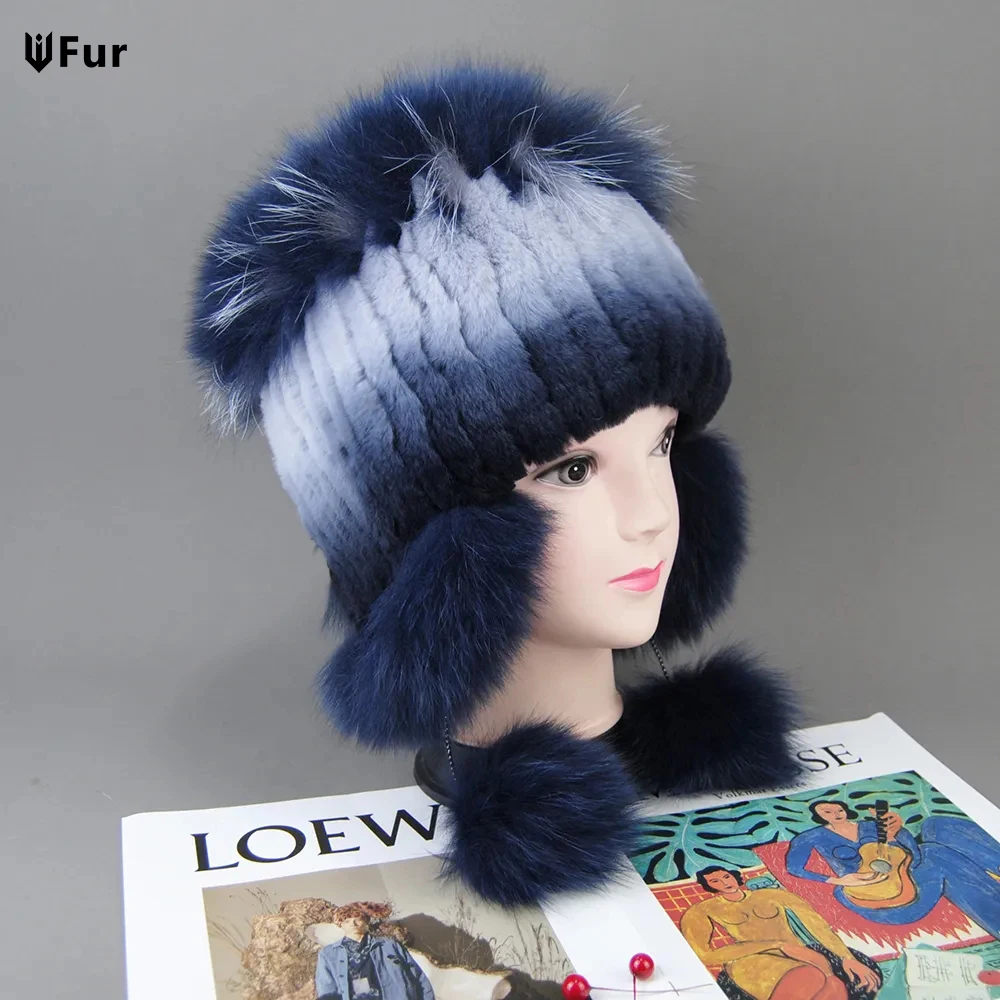 

Russia New Style Women Real Genuine Fox Fur Beanies Hat Knit Winter Real Fur Hats Girls Natural Real Rex Rabbit Fur Skullies Cap