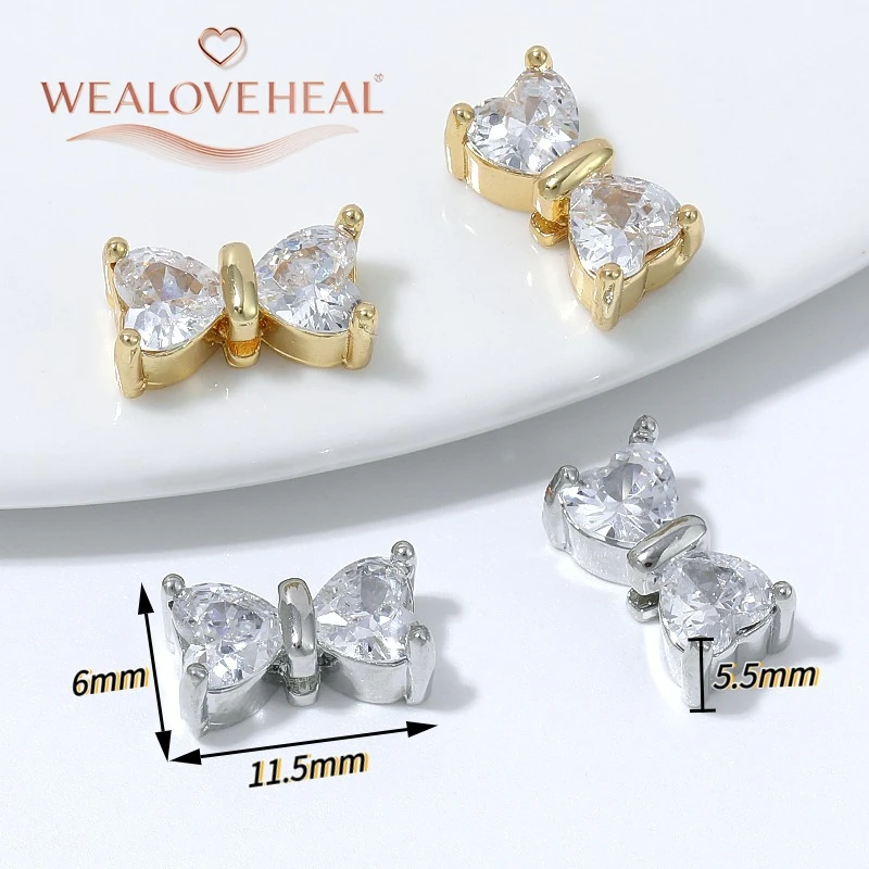 schmuckherstellung zubehör, perlen für schmuckherstellung, 11,5x6mm Schleifenförmige Abstandsperlen, 18K vergoldetes Messing, Doppelherz CZ Schleifen-Abstandshalter für Armband- und Halsketten-Schmuckherstellung – Detail 17