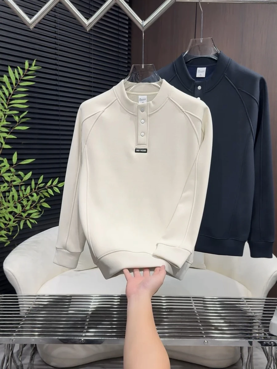 

Простая повседневная однотонная толстовка на пуговицах для мужчин: модная, удобная, свободного кроя, с длинным рукавом, осенне-зимняя новинка