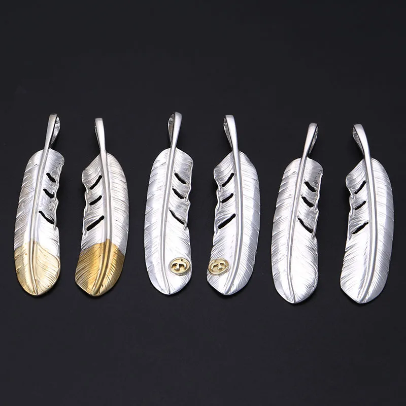 S925 Sterling Silver Jewelry Trendy Pure Silver Simple Feather Pendant Personalized Men's and Women's Necklace Sweater Chain Pen