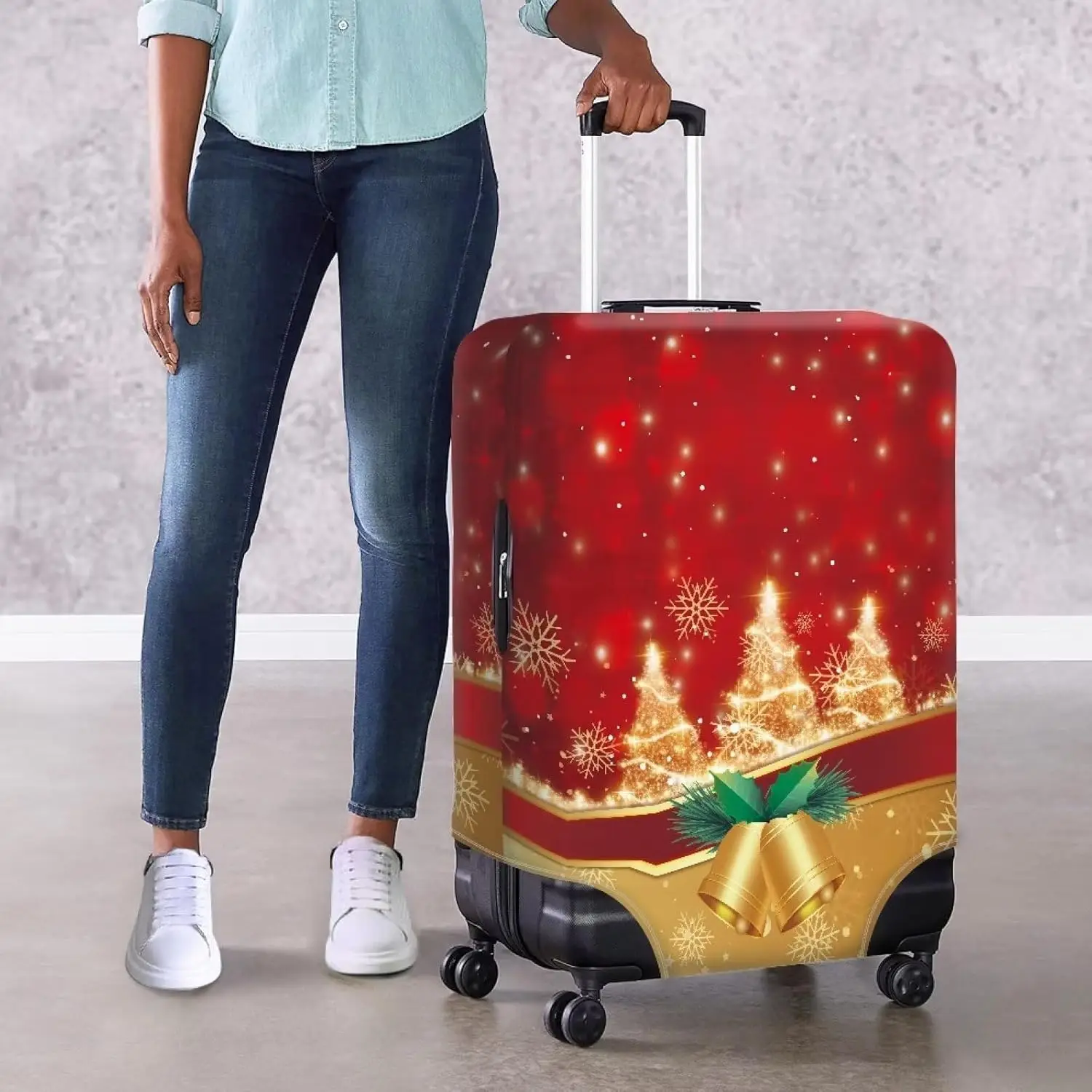 

Christmas Luggage Cover Waterproof Soft Luggage Cover Set with Zipper Baggage Tree Bowknot Gear Covers Christmas Decor L Size