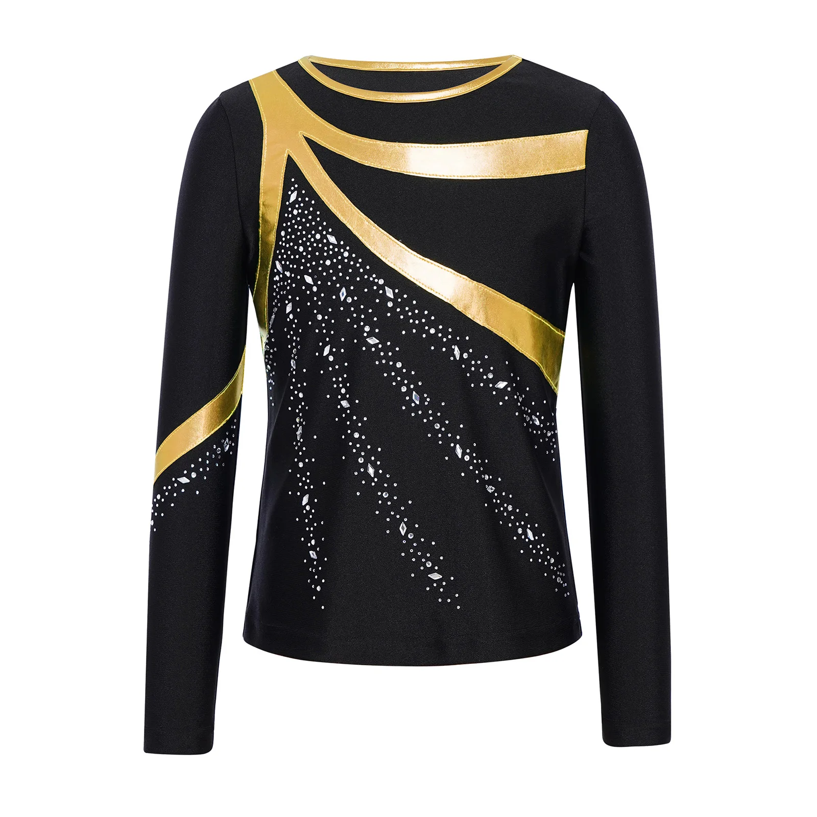 Boy Latin Dance Ice Skating Clothes Kids Boys T-shirts Children Exercise Figure Skating Costume Rhinestones Long Sleeve Top