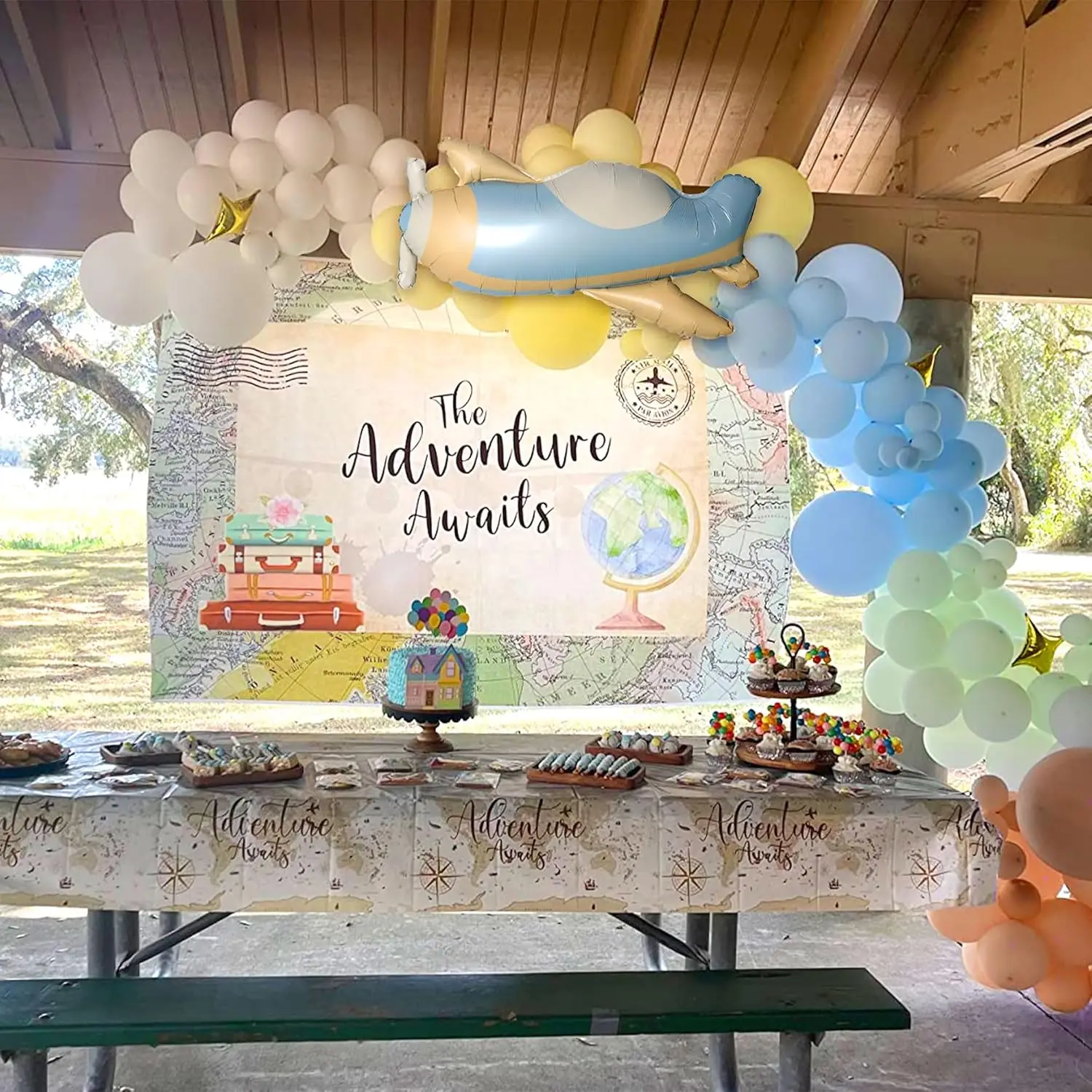 Laventy Travel Themed Party Decorations Balloons Adventure Awaits Bon Voyage Adventure Backdrop for Birthday Party Baby Shower