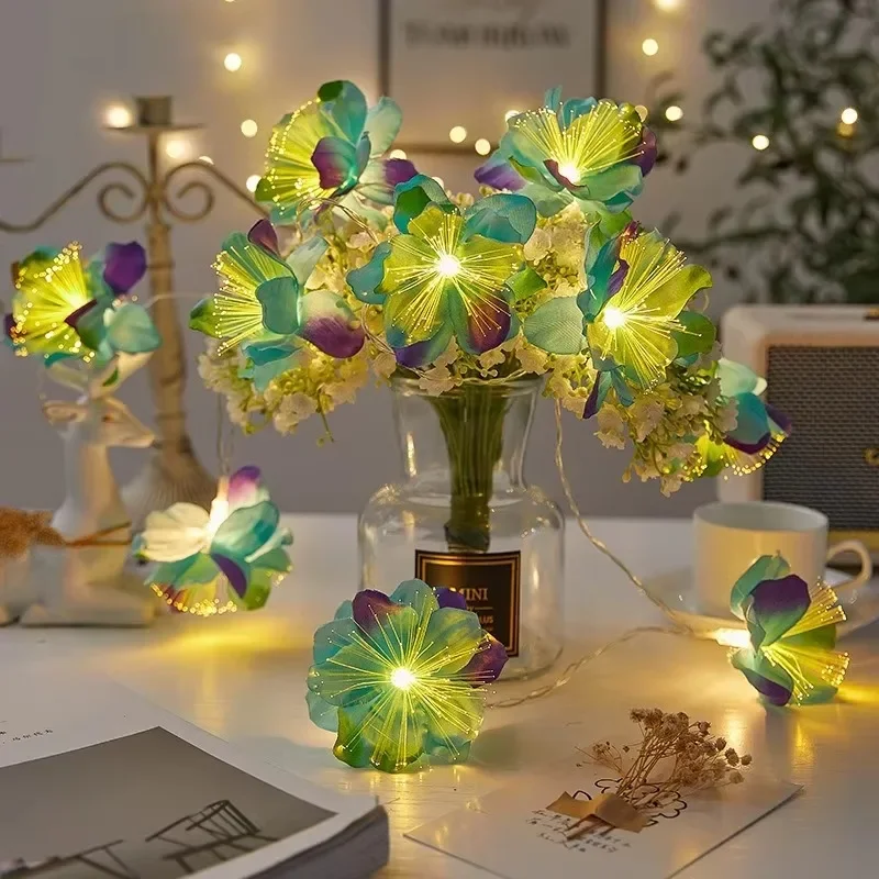 2025 Battery Powered Optical Fiber Flower String Lights LED Artificial Flower Party Garland Fairy Lights for Wedding Home Decor