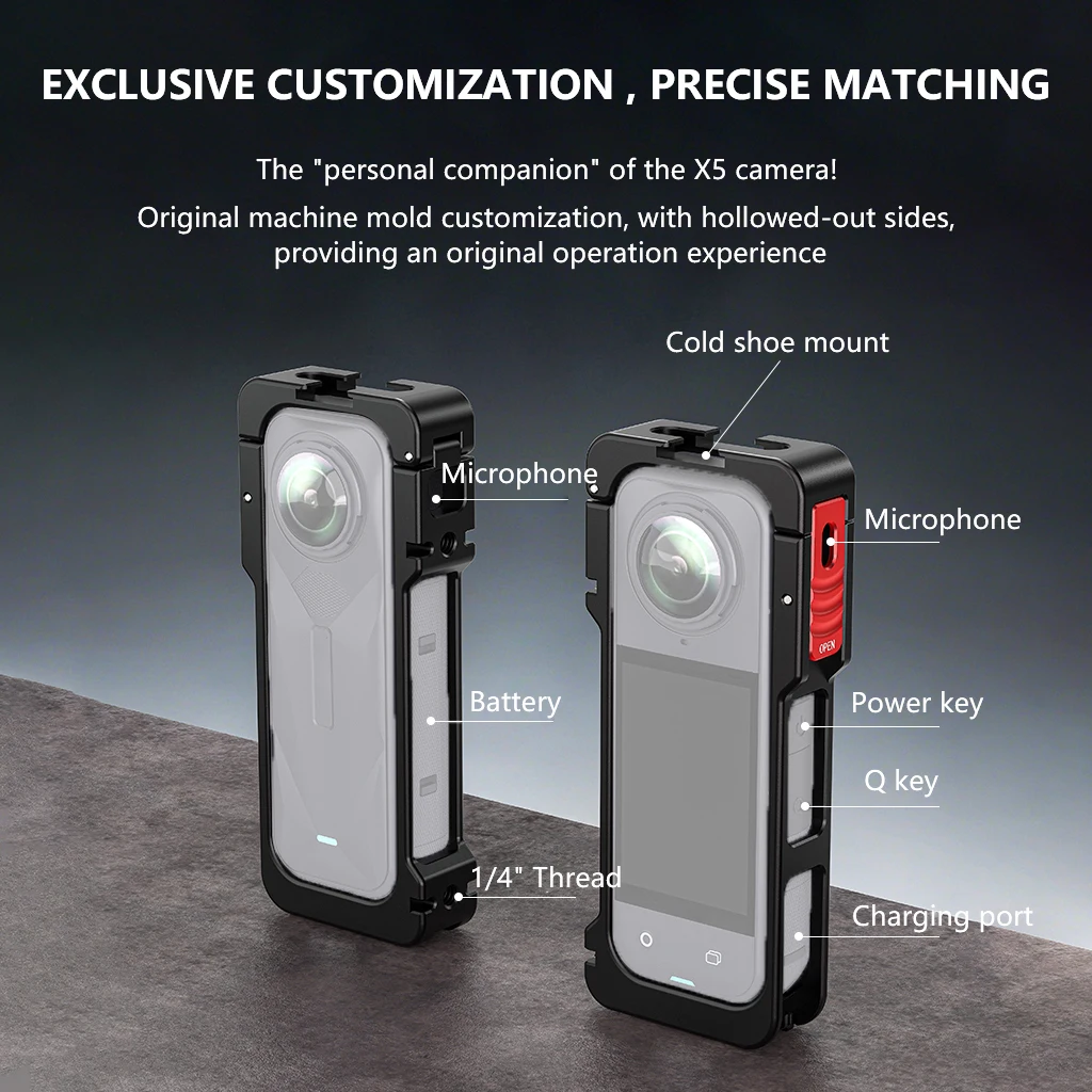 Für Insta360 X5 Erweiterung Fall Metall Schutz Rahmen Mit Kalten Schuh Halterung Magnetische Basis für Insta 360X5 Kamera Käfig Rig – Detail 24