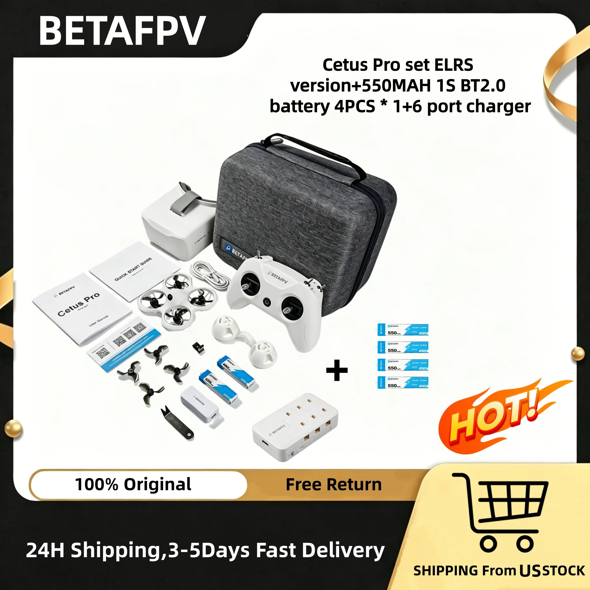   BETAFPV Cetus Pro FPV Drone 4k Professional ELRS ELRS Version+550MAH 1S BT2.0 Battery 4PCS * 1+6 Port Charger Mini Drone Drones con cámara