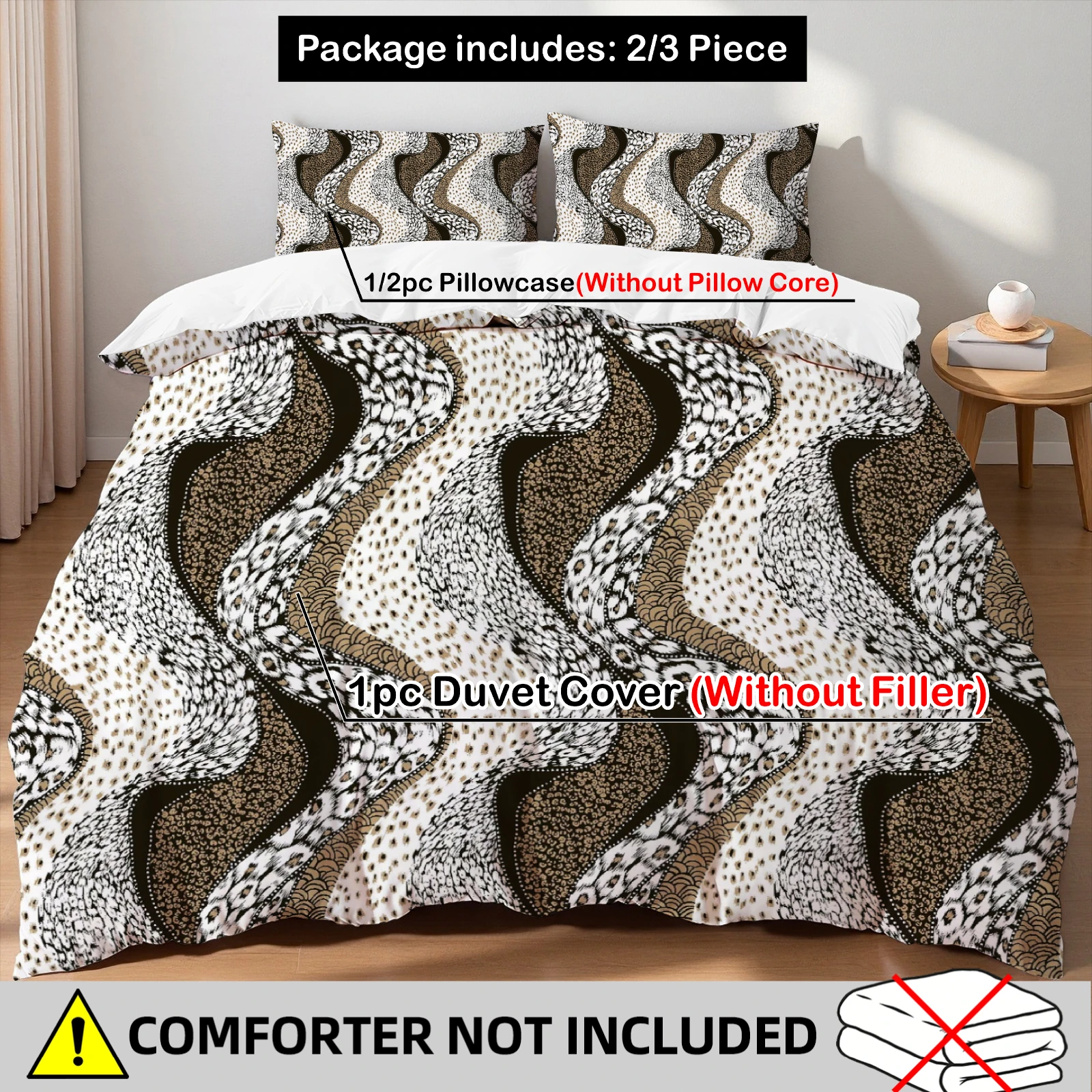 Boho Leopard Duvet Cover Set 3Pcs Black White Gold Bedding Set 2 Pillowcases No Filling Soft Microfiber All Sizes Home Decor