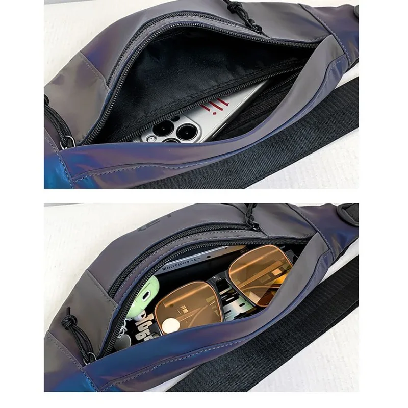 Borsa pettorale riflettente da corsa notturna Borsa a tracolla unisex a tracolla di grande capacità Marsupio da uomo Sport Escursionismo all'aperto Ciclismo Hip Hop