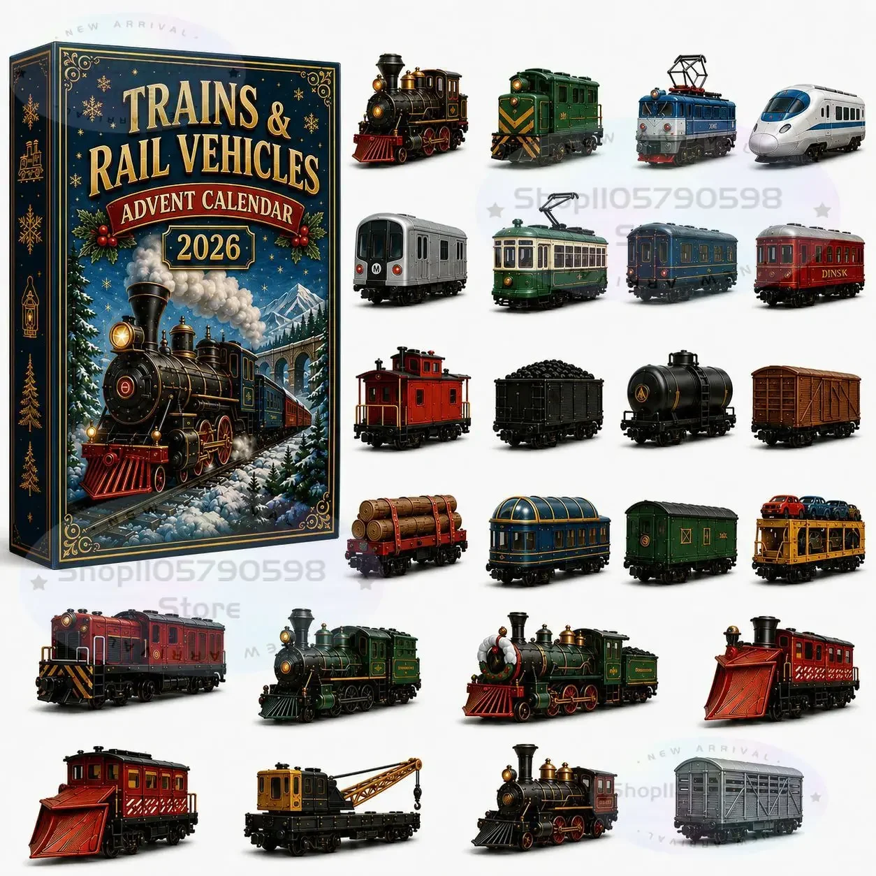 2026 Vintage Railway Advent Calendar-2D acrylic, 24Pcs Mini Steam Train Station Scene Models, 24 Days Christmas Countdown Gift