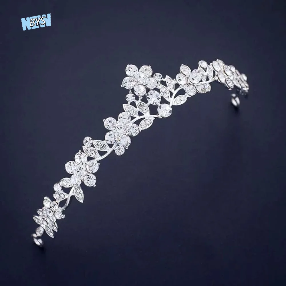 

Handmade Crystal Bridal Tiaras Rhinestone Comfortable Luxury Beads Crown Round Holes Water Drop Pendant Baroque Wedding Headband