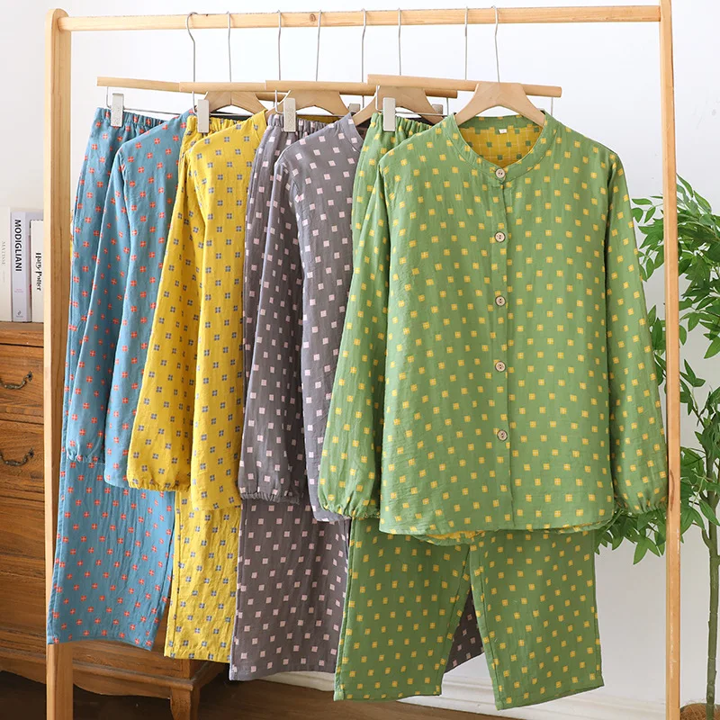 

Cotton Printed Set Women's Home Clothes Long Sleeved Long Pants Pajamas Set Casual Breathable Thin Style Pyjamas Women
