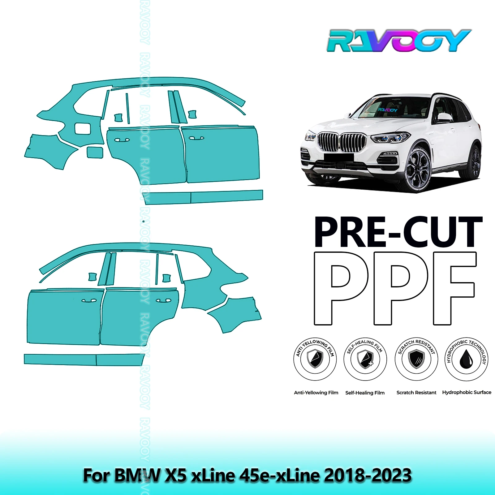 

For BMW X5 xLine 45e-xLine 2018-2023 8.5mil Clear Matte Pre-Cut PPF Door & A/B Pillar Kit TPU Paint Protection Film Set