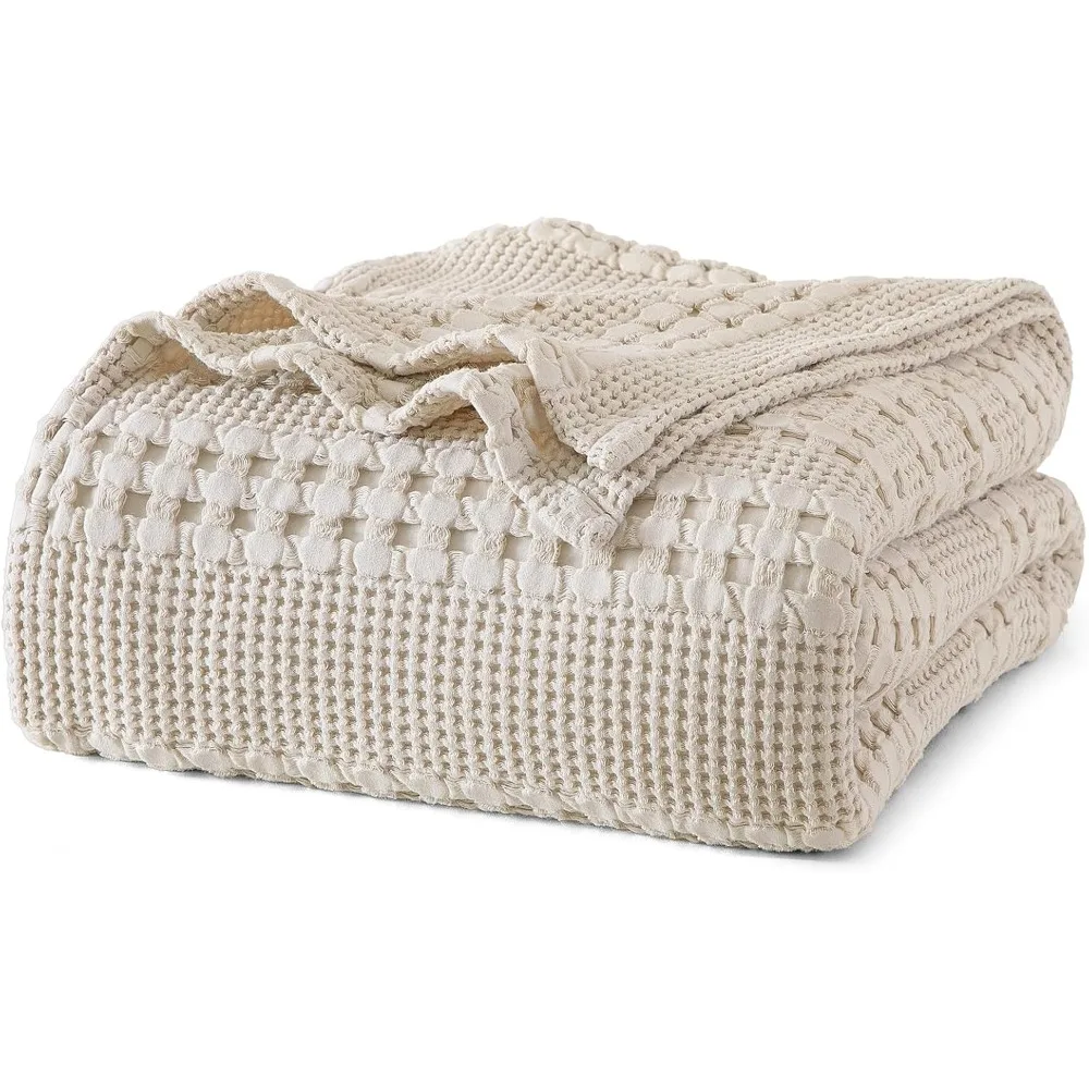 

King Size Cotton Waffle Weave Blanket - Soft, Lightweight, Breathable for Summer, Luxurious Aesthetic Woven Bed Cover