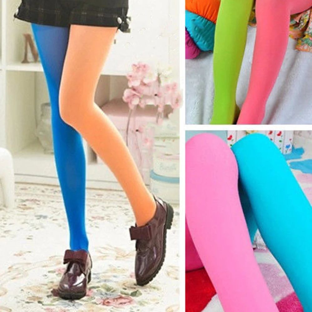 Women Tights Patchwork Double Colors Splicing Tights Girls Candy Color Cute Pantyhose Contrast Combination Color Dance Stockings