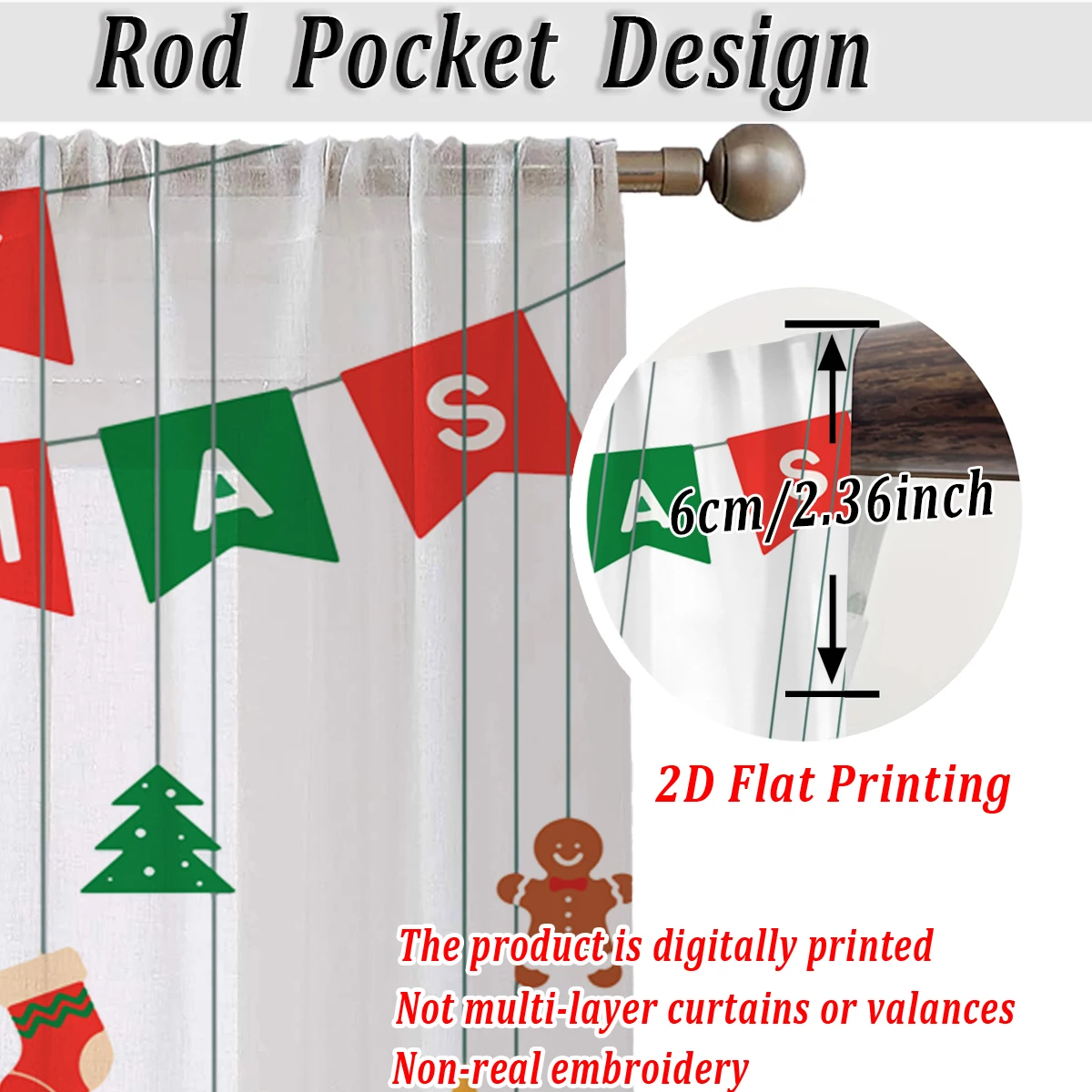 ستارة شفافة للمطبخ مطبوعة مسطحة لعيد الميلاد مع كرة عيد الميلاد كوز الصنوبر ندفة الثلج لحفلة ديكور المنزل في عيد الميلاد