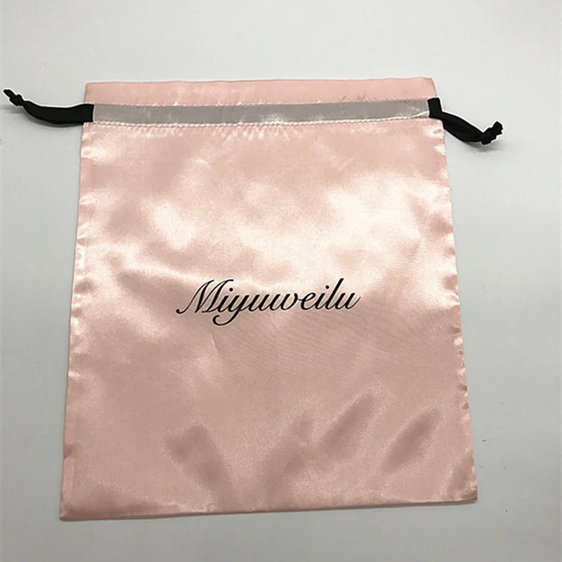 Smoothly Silk Hair Bags Cloth Shoes Jewelry Packaging Gift Wrappling Bright Satin Dust-proof Drawstring Pouch Custom Logo Print