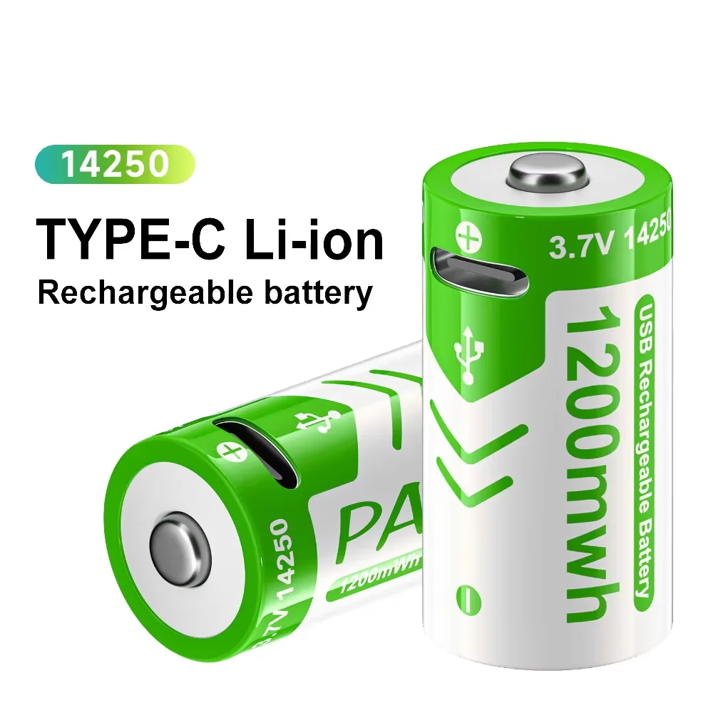 PALO 3,7V 14250 1200mWh Wiederaufladbare Batterie Li-Ionen-Akku USB-Aufladbare Batterie mit Spitzkopf für Spielzeug, Wasserzähler, Alarm