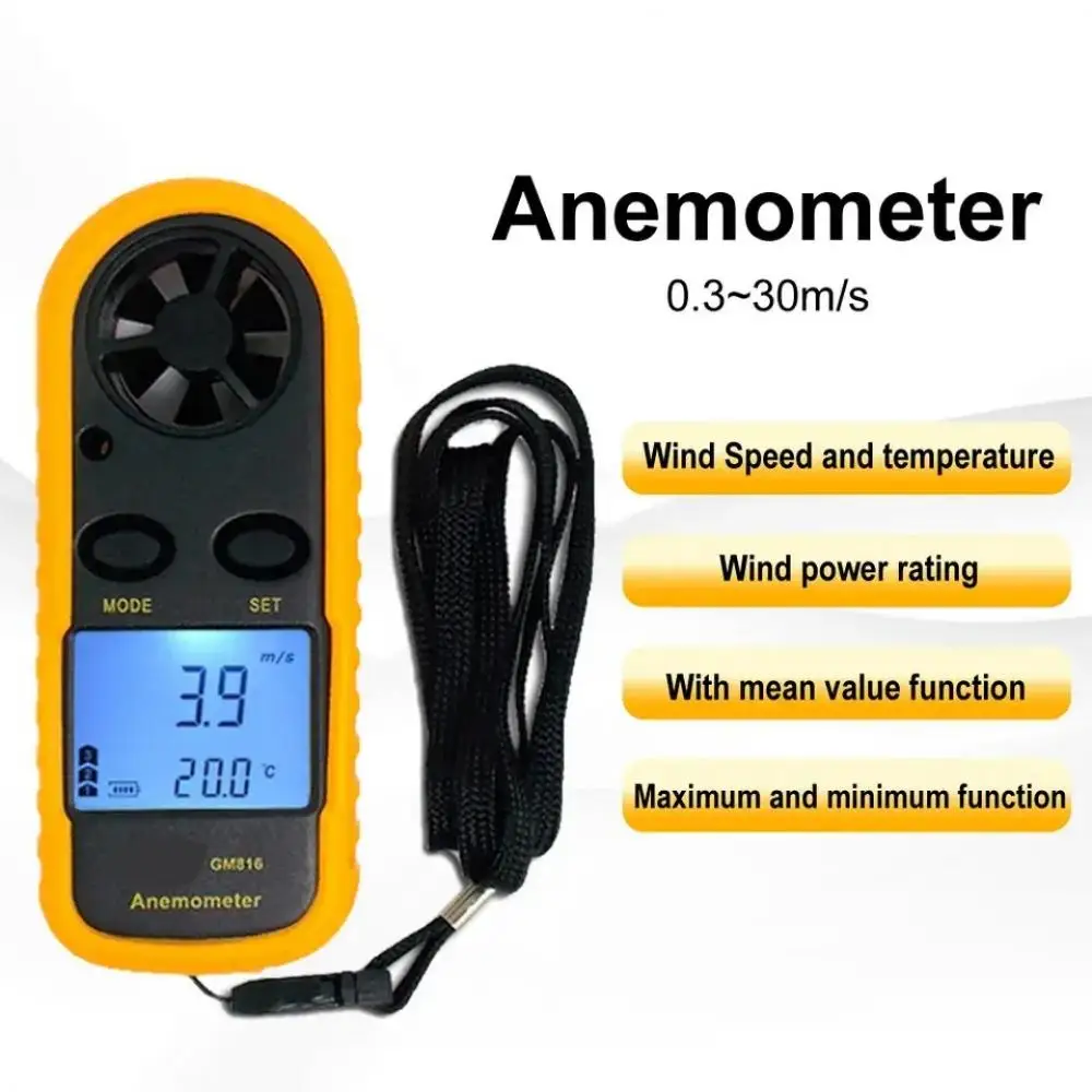 Pocket Digital Anemometer 0-30M/s Wind Speed Meter -10 ~ 45C Temperature Tester with Lcd Backlight Display Accurately Measure