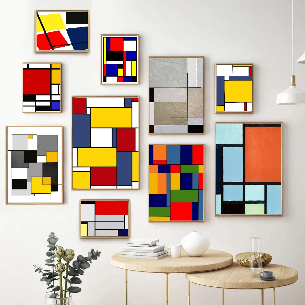 

Piet Mondrian Color Self-adhesive Art Poster Whitepaper Sticker DIY Room Bar Cafe Wall Decor