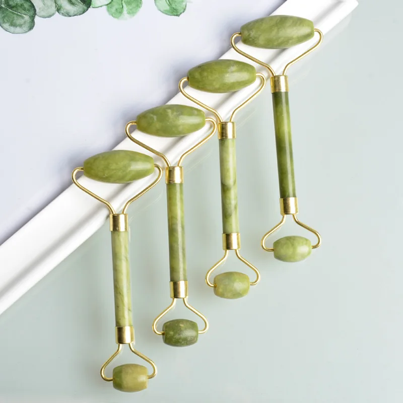 Facial Green Jade Massage Roller Silence Face Roller for Face Neck Massage Double Heads Roller Facial Massage Relax