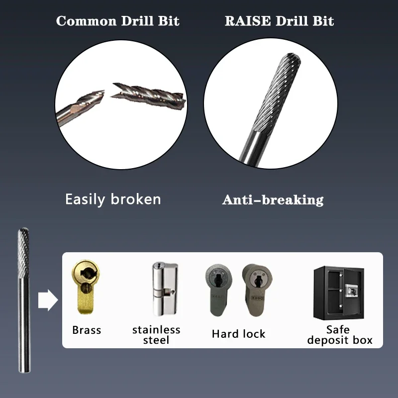 Carbide Burr Milling Cutter Compatible with KESO Medeco Hard Cylinders Locksmith Tool to Open Locks