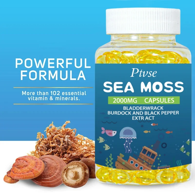 Organic Sea Moss Capsules, Irish Sea Moss, bladderwrack & Burdock Root 120 Pills