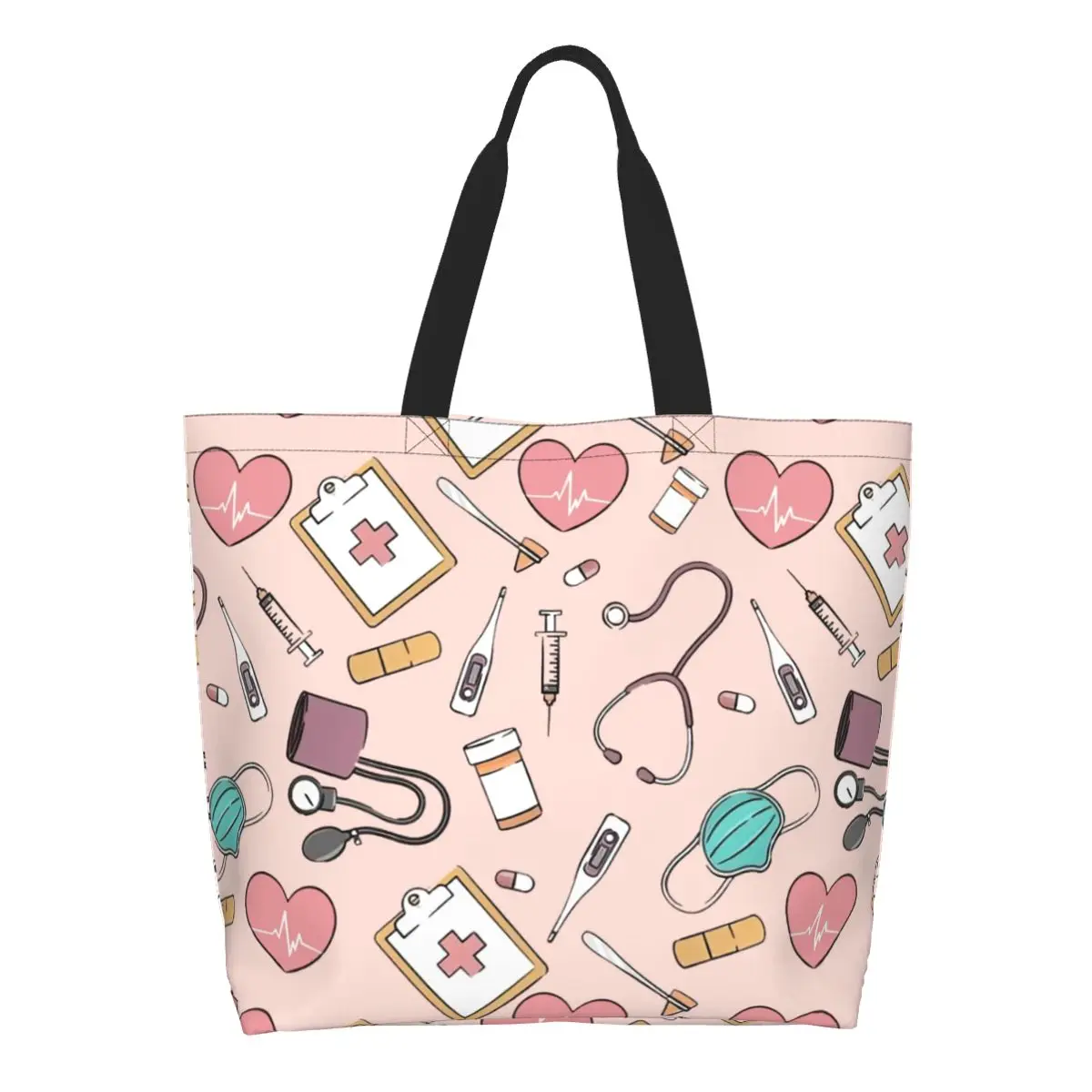 Niestandardowa torba na zakupy wielokrotnego użytku Funny Nurse Women Shoulder Canvas Tote Bag Portable Nursing Grocery Shopper Bags