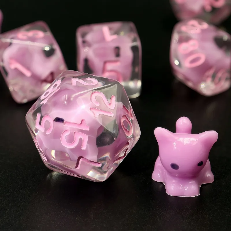 

Набор розовых кошачьих кубиков, 7 шт., полимерные многогранные прозрачные игровые кости для настольных D & D, игральные кости для отдыха, развлекательный инструмент