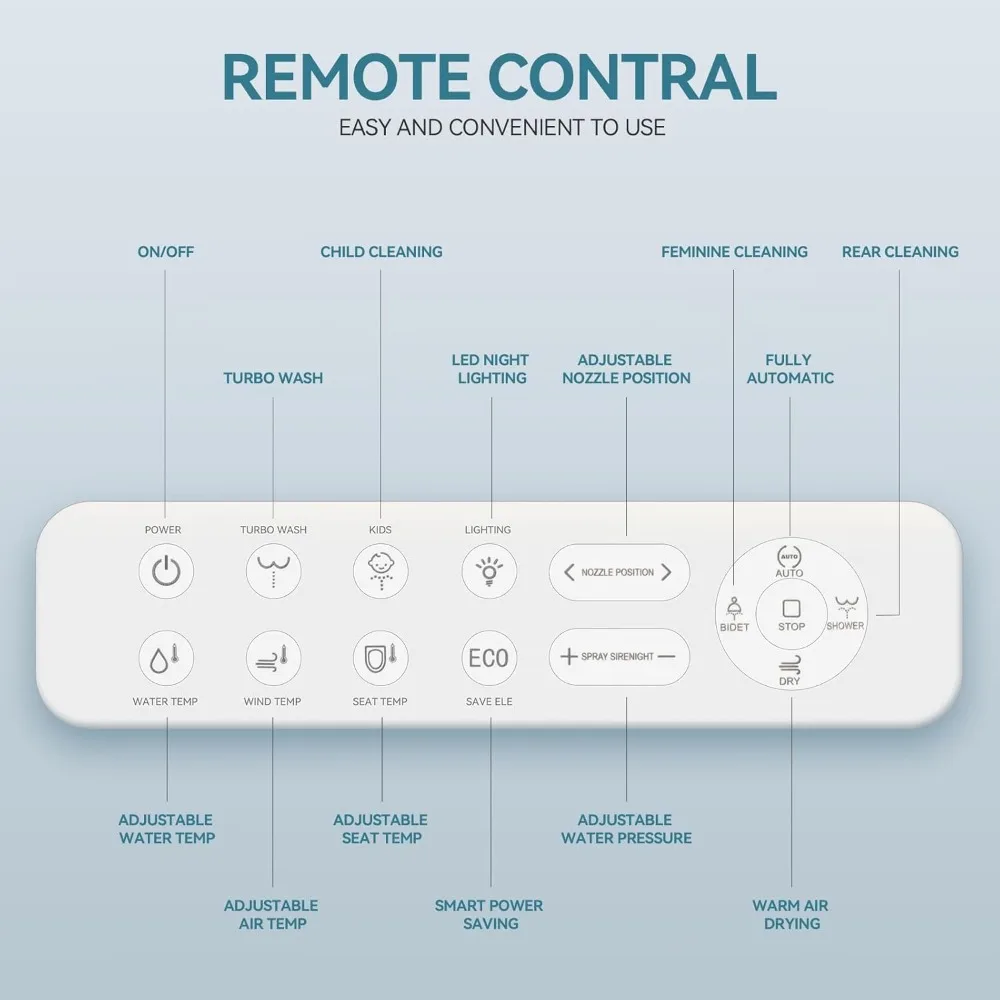 Siège de toilette chauffant pour toilettes allongées en forme de V – Bidet lavage à l'eau chaude, buse autonettoyante, sèche-linge à air chaud, désodorisant