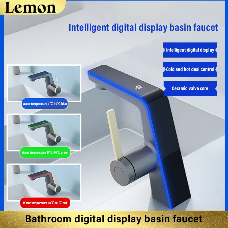 

Bathroom copper alloy hot and cold digital display faucet, high-definition LED display, high-quality ceramic valve core,