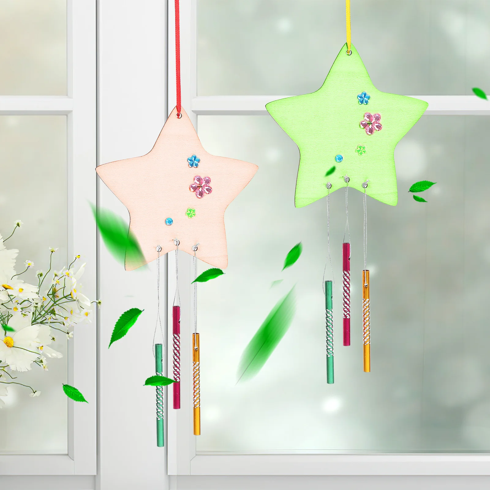 

1Set Star Shaped Wind Chime Kit Handmade Wooden DIY Hanging Ornament for Garden Porch Window Wind Bell Decoration