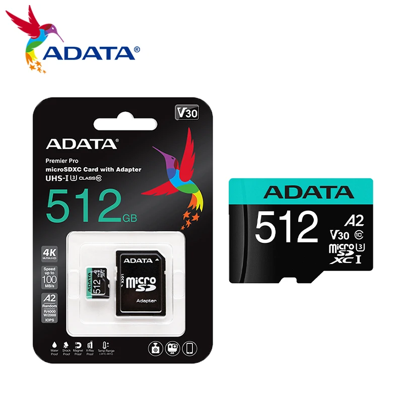 Imagem -05 - Cartão de Memória Adata com Adaptador Premier Pro Microsdxc Uhs-i Cartão 512gb 256gb 128gb 64gb Cartão Micro sd u3 V30 a2 Cartão tf para pc