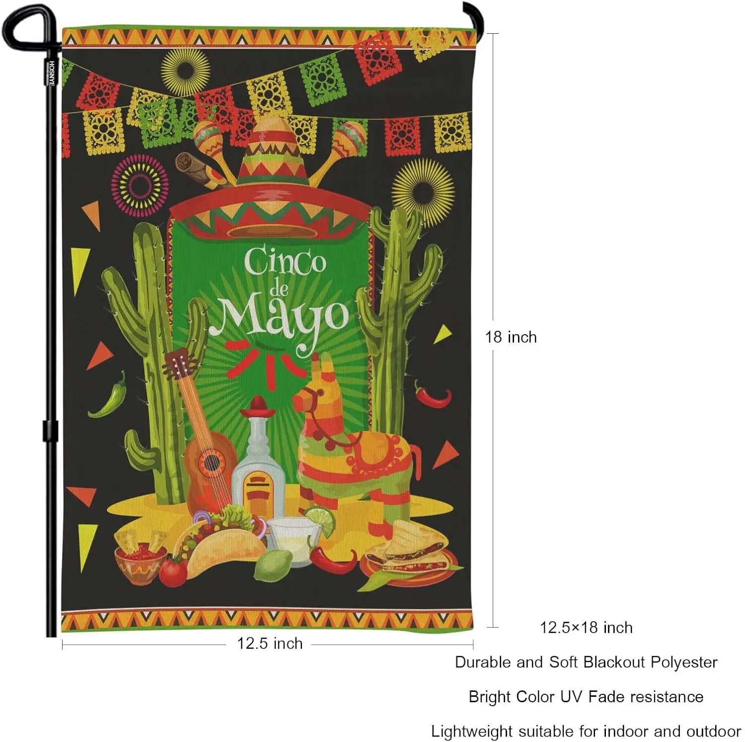 HOSNYE Cinco De Mayo Garden Flag 12x18 Inch Vertical Double Sided Festive Fiesta Party Traditional Mexican Holiday Garden Fl yyi