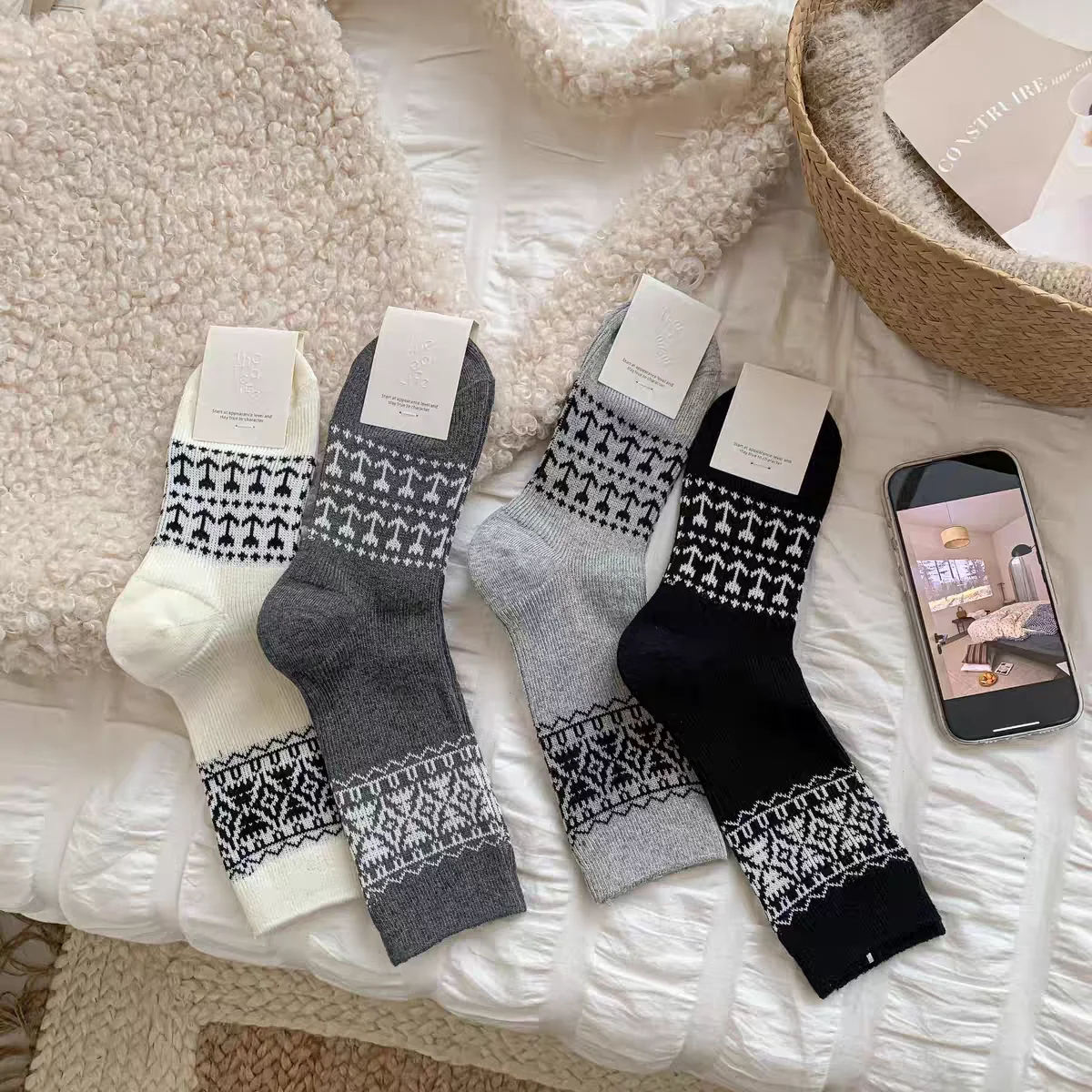 Damen Herbst und Winter Schnee verdickte warme Folk individuelle Retro-Wollsocken im nordischen Stil Weihnachtsgeschenke