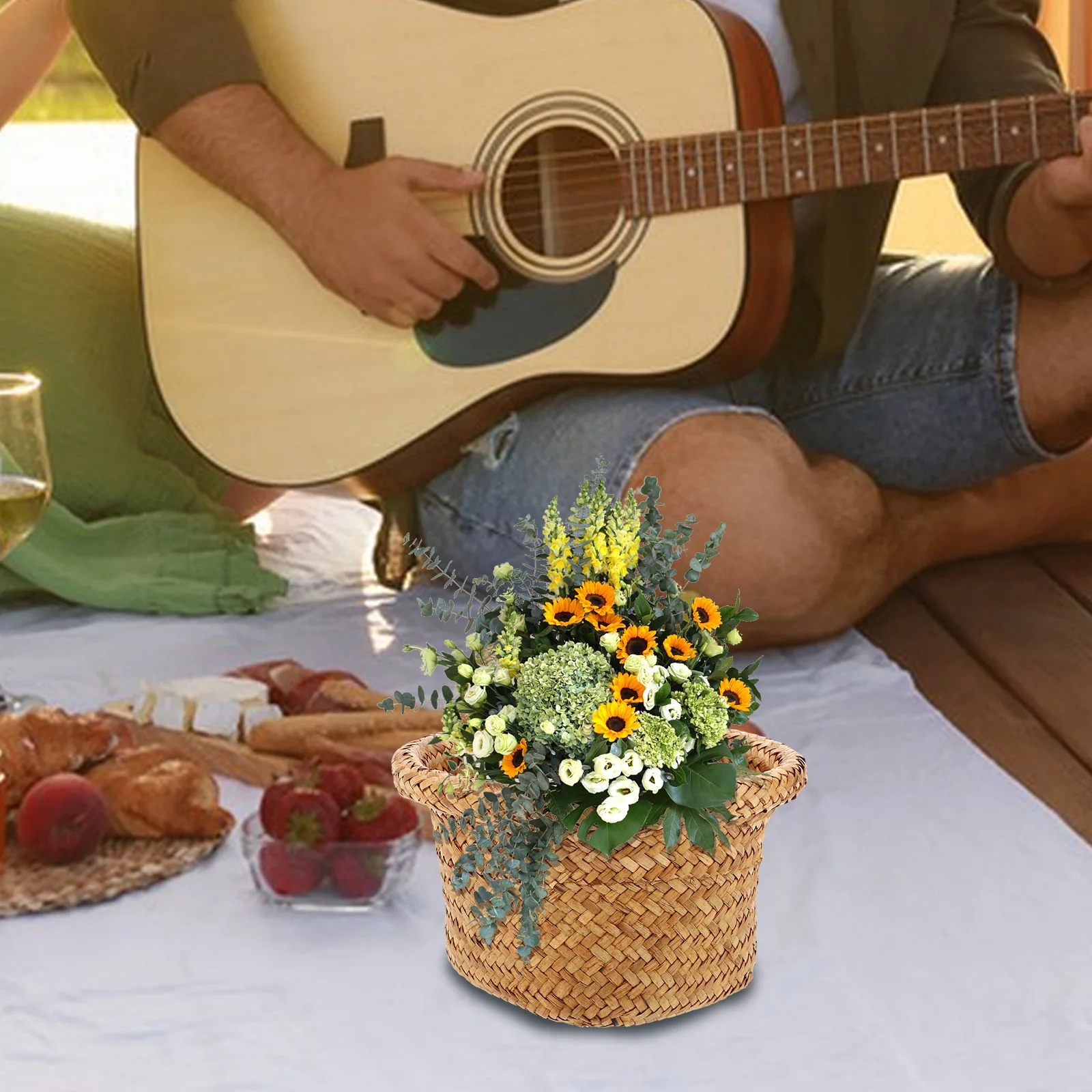 

Straw Woven Flower Plant Indoor Storage For Home Decor Hand-Woven Planter Basket Rustic Flower Arrangement Basket