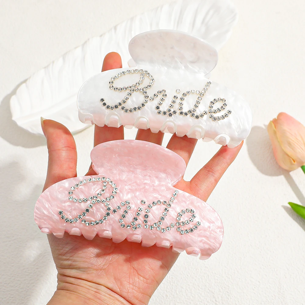 Rhinestone Bride Letter Hair Claw Clip Marble Acrylic Hair Jaw Clips Wedding Bridal Party Hair Accessories For Women view 5