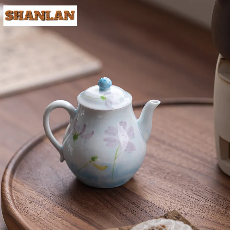 

200ML Hand Drawn Galsang Flower Pear Shaped Teapot Ancient Tea Infuser Pot Tea Maker Kettle With Ball Hole Flower Teaware Gift