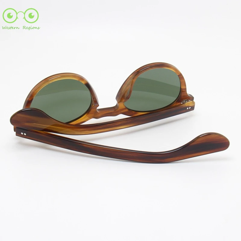 نظارات المشاهير المصنوعة يدويًا نقية بإطار مخطط بني نظارات شمسية من الأسيتات الأدبية UV400 طراز عصري للرجال والنساء في الهواء الطلق