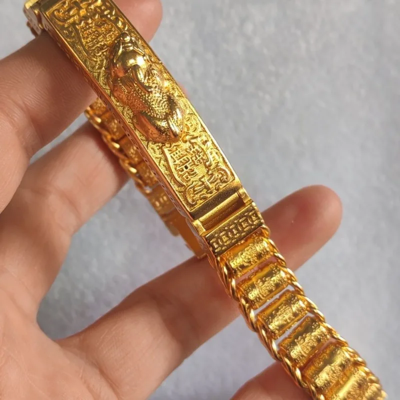 Vintage Gilded Matte Pixiu Bracelet, Thick Classic Punk Wristband, Unisex Exquisite Wealth Attracting Jewelry Gift for Boyfriend