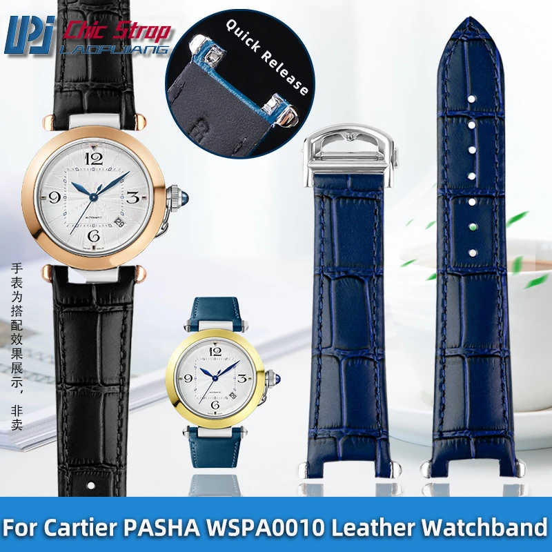 For Cartier PASHA WSPA0010 WSPA0009 WGPA0007 Cowhide Leather Watch Strap Concave Quick Release Watch Band Folding Buckle 19 21mm