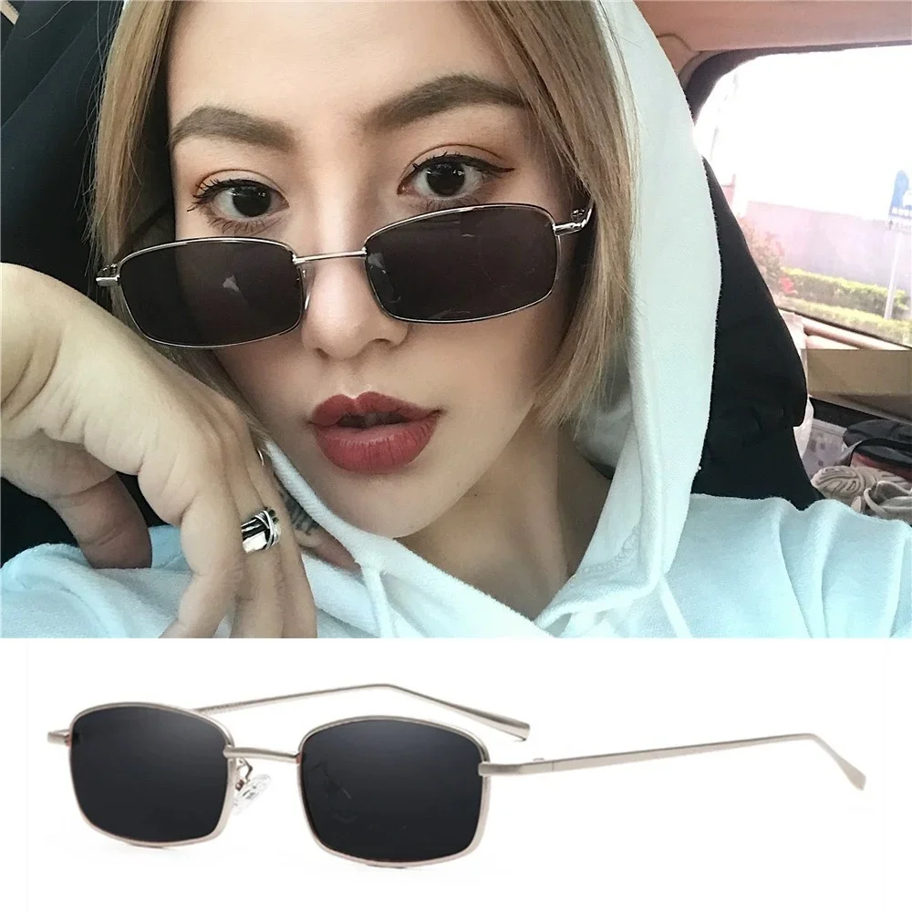 Unisex Retro Metal Frame Eyewear Square Sunglass Sun Protection Sunglasses Anti-UV Versatile Eye Protection Sunnies Eyeglasses