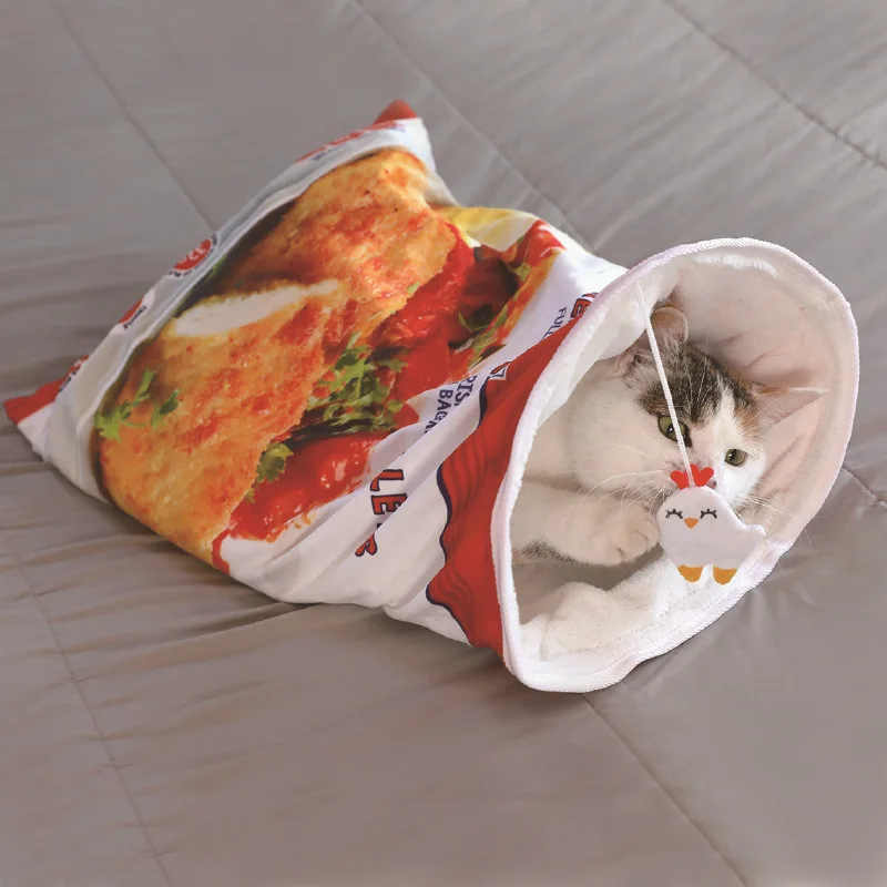 Cat Bed Autumn Winter Removable Warm Cat Sleeping Bag With Funny Food Pattern Deep Sleep Pet Dog Bed House Cats Nest Cushion