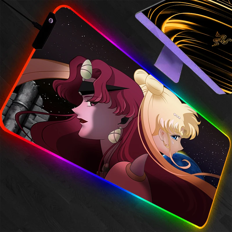 RGB Large Mouse Pad Sailor Moon Gamer Keyboard LED Mousepad Pc Computer Desk Mat Gaming Pad Backlight Mouse Mats For LOL